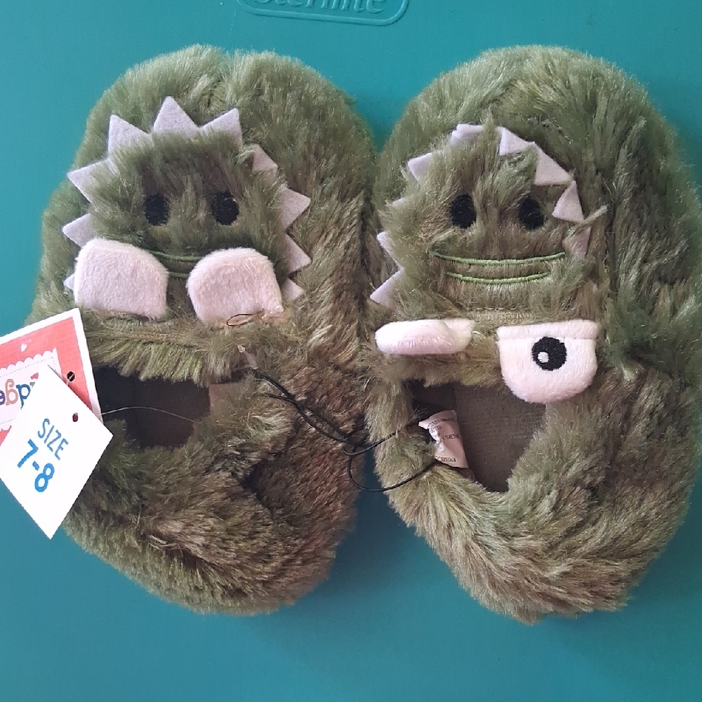 Green Dinosaur Kids Slippers
